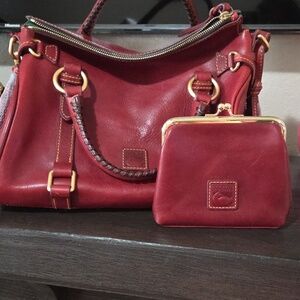 Dooney & Bourke Bordeaux Wine Red Florentine Satchel with Kisslock Coin Purse